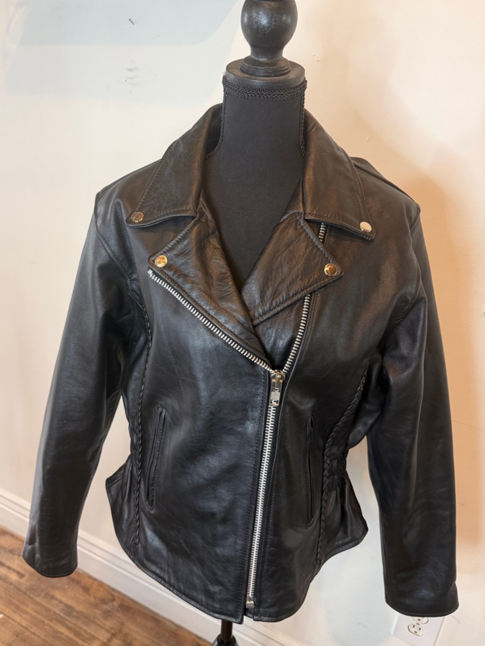 Women’s Black Leather Motorcycle Jacket by Xelement